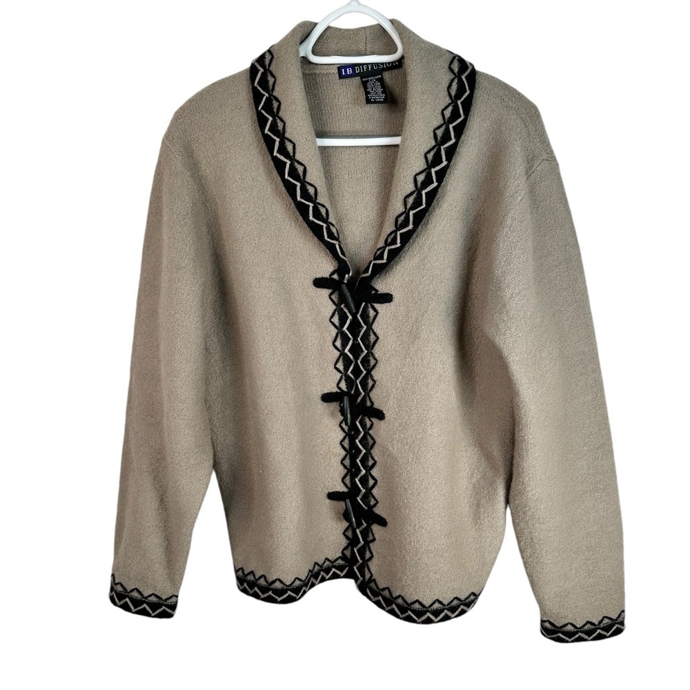 I.B. Diffusion Cardigan Womens Large 100% Wool Nordic Toggle Button Cozycore